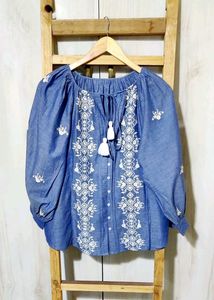 Embroidered Peasant Grey Top size-44-46