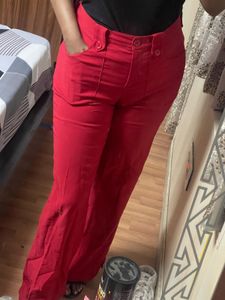 Red High-Waist Wide-Leg Pants