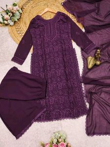 Elegant Purple Embroidered Kurta Set