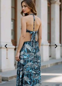 Trendy Zebra Print Halter Maxi Dress