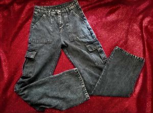 Charcoal High Waist Cargo Jeans For Women