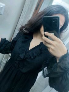 Black Ruffle Detail Mini Dress