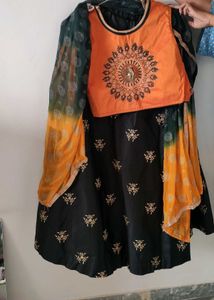 Orange & Black Embroidered Lehenga
