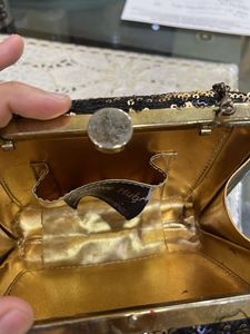 Sequins Hard Black Clutch Bag With Chain