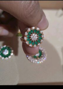 Emerald Stones Set Combo Braclet Ear Rings Locket
