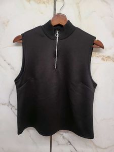 Zara Black Zip-Up Sleeveless Mock Neck Top