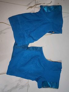 Plain Blue Saree With Simple Beed Work