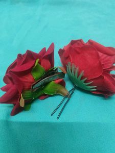 Red Rose Hair Clips