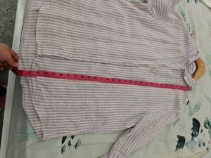 Uniqlo Linen White Lavender Striped Shirt