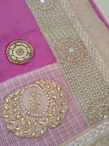 Pink Saree With Original mirror and moti work