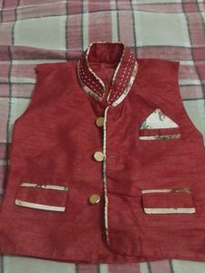Floral Print Kurta with Red And White Jacket