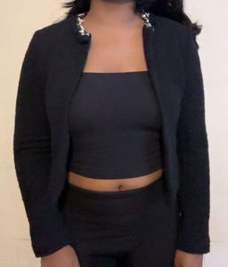 Elegant navy Crop coat with Pearl detail (item 58)