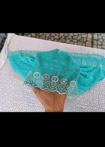sky-blue dupatta with silver embroidery design