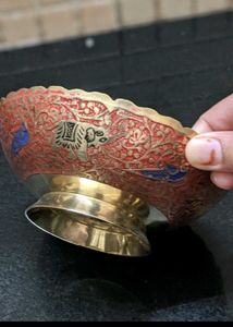Gold Plated Peacock Embossed Pure Brass Fruit Bowl