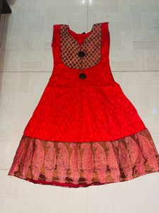 Red Printed Anarkali Kurti