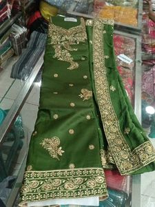Green & Gold Embroidered Salwar Kameez