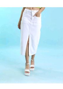 White Denim Midi Skirt