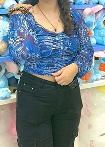 Floral Print Long Sleeve Crop Top