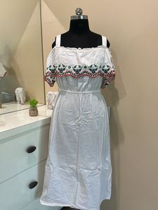 White Off-Shoulder Embroidered Dress