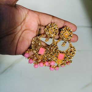Pink Kundan Choker Necklace Set with Maang Tikka
