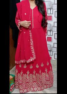 Red Embroidered Anarkali Suit
