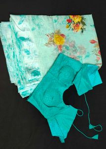 Sea Green Saree With Stitched Blouse (2 Piece)