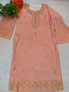 Peach Embroidered Kurta Set
