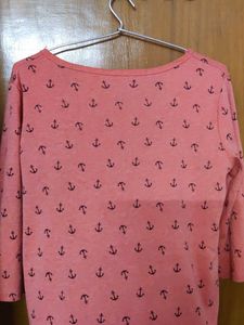 Coral Colour Top With 3/4 Sleeves