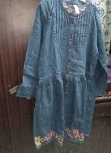 Denim Dress with Floral Details