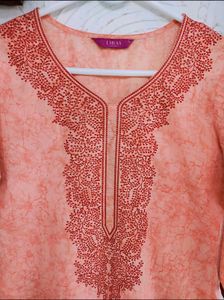 Embroidered Sharbati (Pastel Orange) Kurta