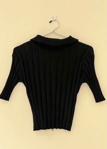 Ribbed Knit Polo Top
