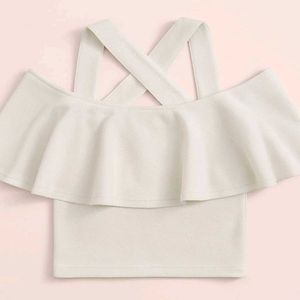 Elegant Off-Shoulder Ruffle Crop Top with Cr