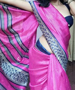 Pink Zigzag Saree with Navy Border