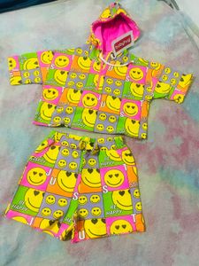 Babyhug Smiley Hoodie &amp; Shorts Set For Summer