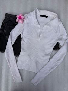 Ribbed Long Sleeve White Top