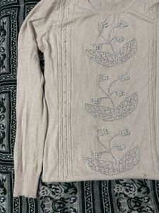 Beige Embellished Top