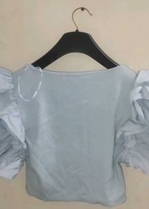 Zara Blue Ruffle Sleeve Crop Top