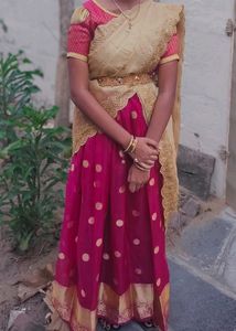 Pink Half saree With Organza Dupatta