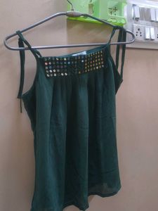 Green Embellished Tank Top
