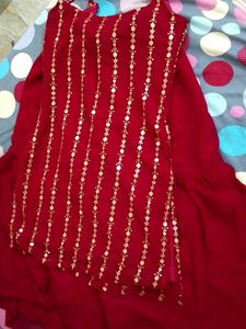 Red Embellished Kurta