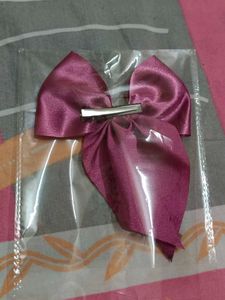Wine Satin Bow with Rhinestone
