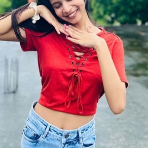 Red Lace-Up Top
