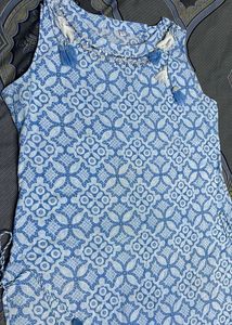 Blue Printed Kurta With Tassels
