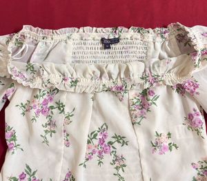 Beige Off Shoulder Floral Top