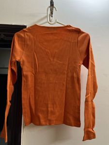 Orange Slim Fit Round Neck Top
