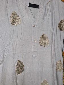 Grey Kurti With Golden Patchwork