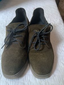Olive Suede Oxford Shoes