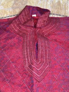 Maroon Embroidered Kurta