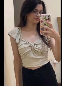 Cream Twist Front Crop Top
