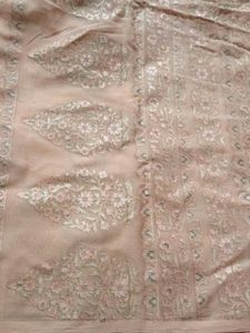 Peach Floral Embroidered Fabric